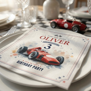 Vintage Formula Race Car Birthday Napkin