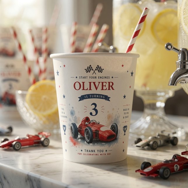Vintage Formula Race Car Personalized Paper Cups (Creator Uploaded)
