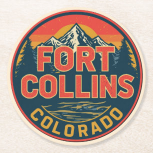 vintage fort colllins colorado mountain hiking round paper coaster