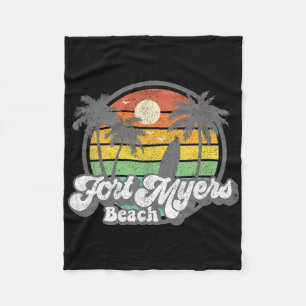 Vintage Fort Myers Beach Florida Surfing Retro 70s Fleece Blanket