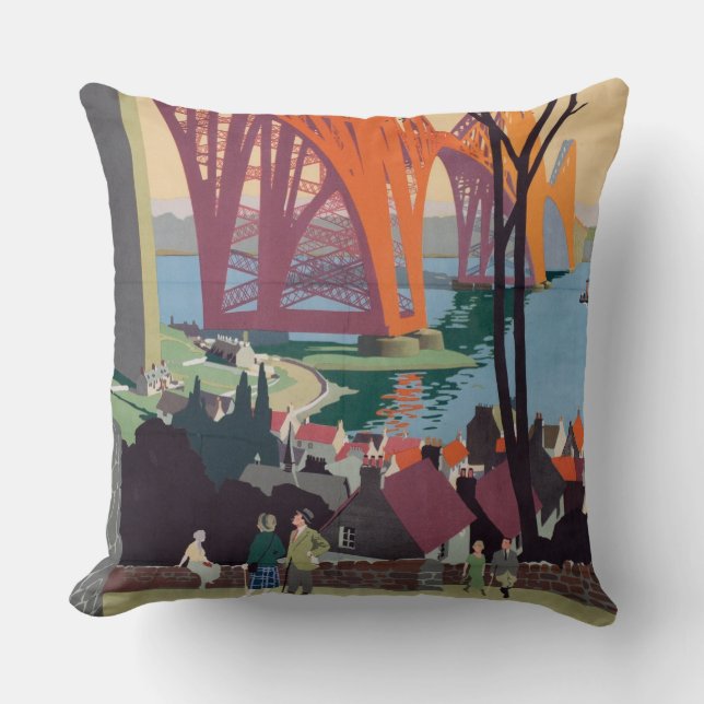 Vintage Forth Bridge Scotland Rail Throw Pillow (Front)