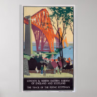 Vintage Forth Bridge Scotland Railroad Travel Art