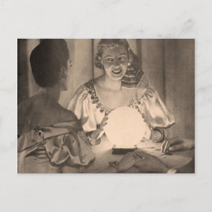 Vintage Fortune Teller with Crystal Ball Sepia Postcard