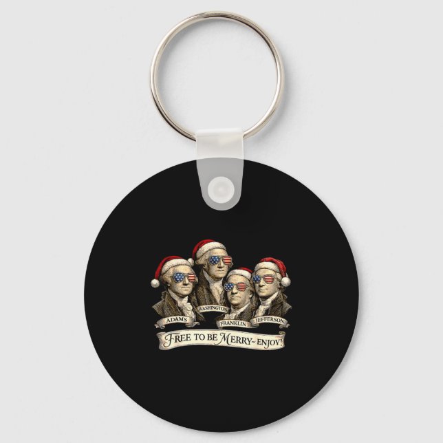 Vintage Founding Fathers Santa Hats Patriotic Chri Keychain (Front)