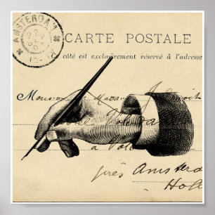 Vintage Fountain Pen French Postcard Art Print
