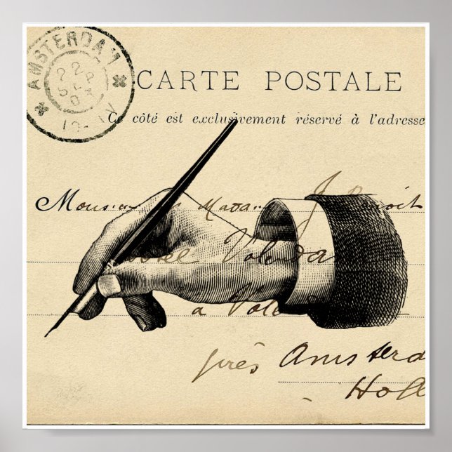 Vintage Fountain Pen French Postcard Art Print (Front)