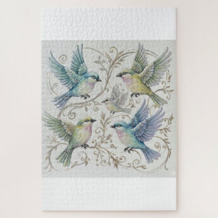 Vintage Four Birds Illustration  Jigsaw Puzzle