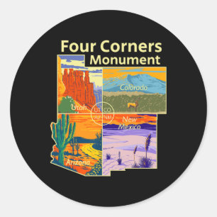 Vintage Four Corners Monument With Us National Par Classic Round Sticker