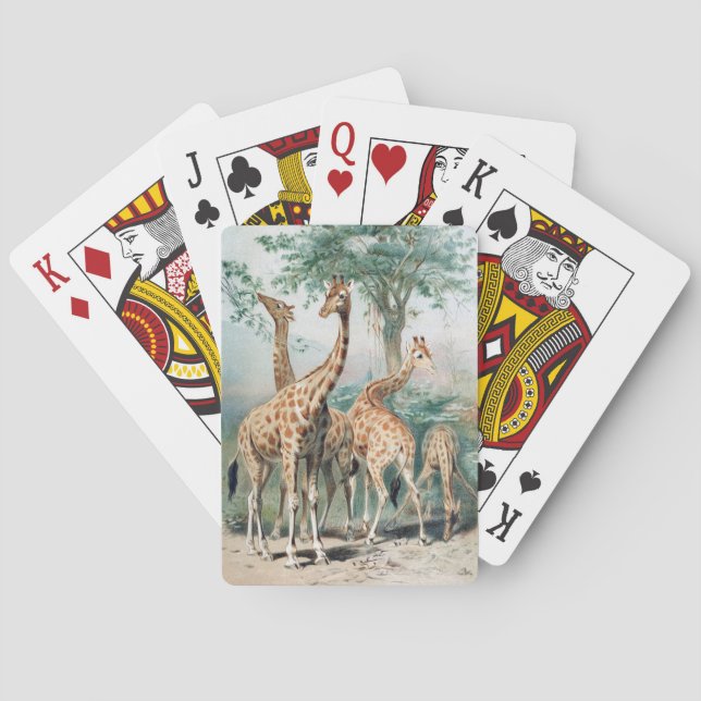 Vintage Four Giraffes Illustration Playing Cards (Back)