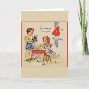 Vintage Fourth Birthday Greeting Card