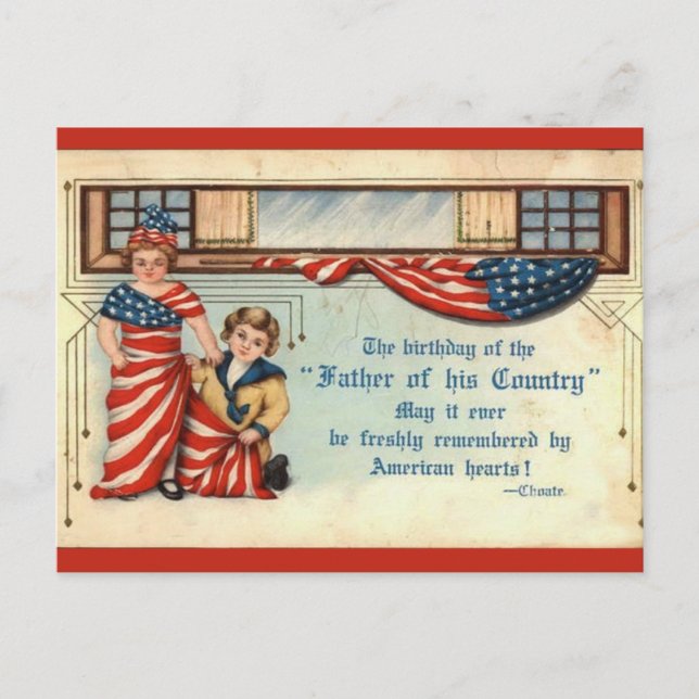 Vintage Fourth of July American Hearts  Postcard (Front)