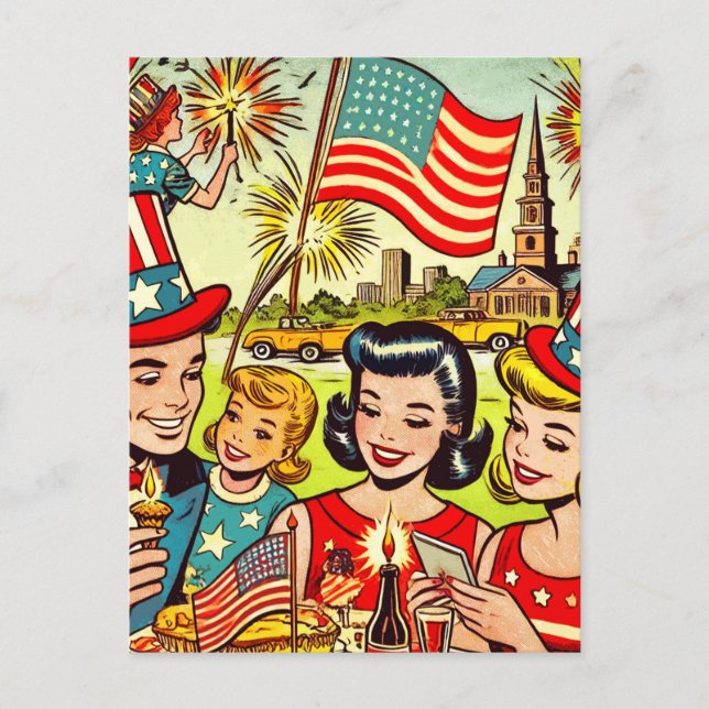 Vintage Fourth of July Family Comics Postcard (Front)