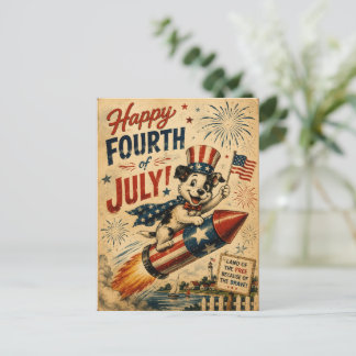 Vintage Fourth of July Postcard | Patriotic Puppy