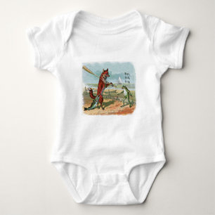 Vintage Fox and Frog Beach Whimsical Illustration Baby Bodysuit