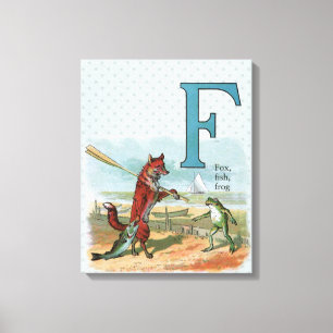 Vintage Fox and Frog Beach Whimsical Illustration Canvas Print