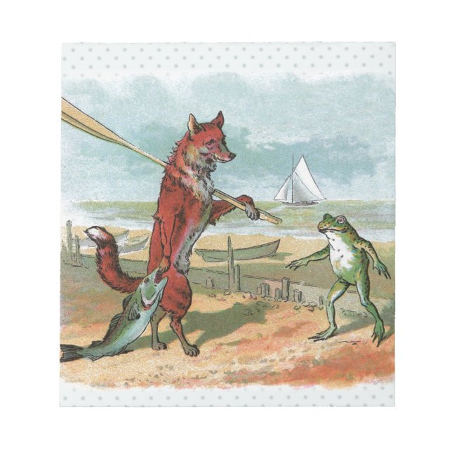 Vintage Fox and Frog Beach Whimsical Illustration Notepad (Front)
