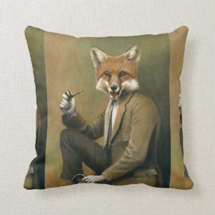 Vintage Fox In Suit Throw Cushion