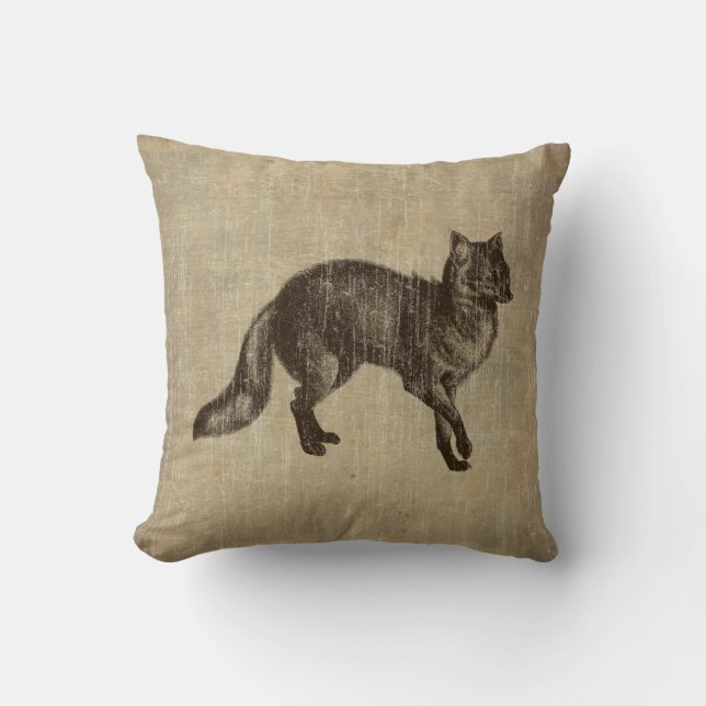 Vintage Fox Throw Pillow (Front)