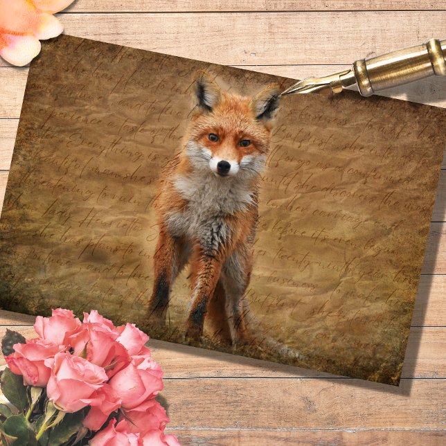 Vintage Fox with Script Overlay Decoupage Paper (Creator Uploaded)
