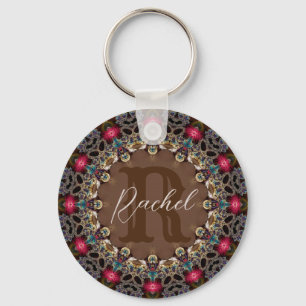 Vintage Fractal Lace Custom Name & Quote Keychain