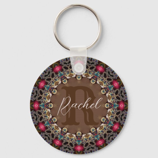 Vintage Fractal Lace Custom Name & Quote Keychain (Front)