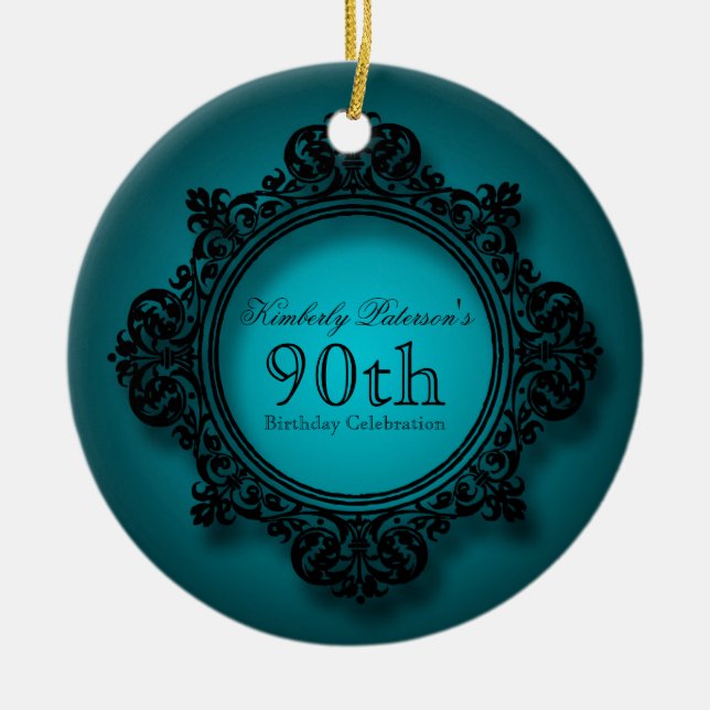 Vintage Frame 90th Birthday Personalized Ornament (Front)