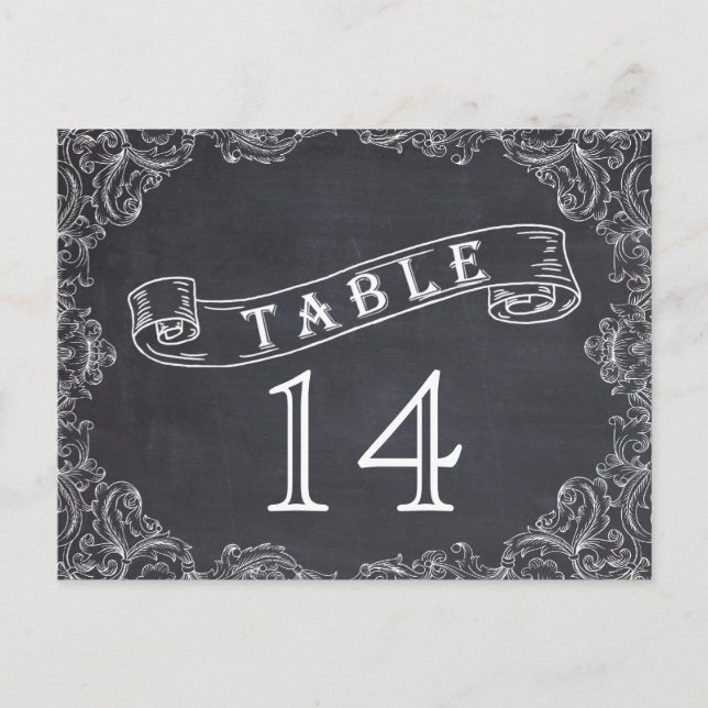 Vintage frame and chalkboard wedding table number postcard (Front)