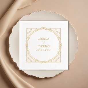 Vintage Frame Art Deco Bride Groom Date Wedding Foil Napkins