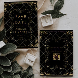 Vintage Frame Black Gold Wedding Save the Date Invitation