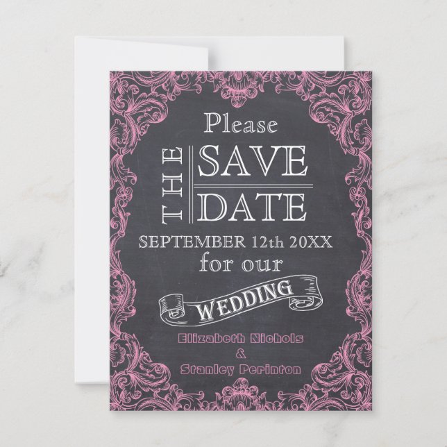 Vintage frame & chalkboard wedding Save the Date (Front)