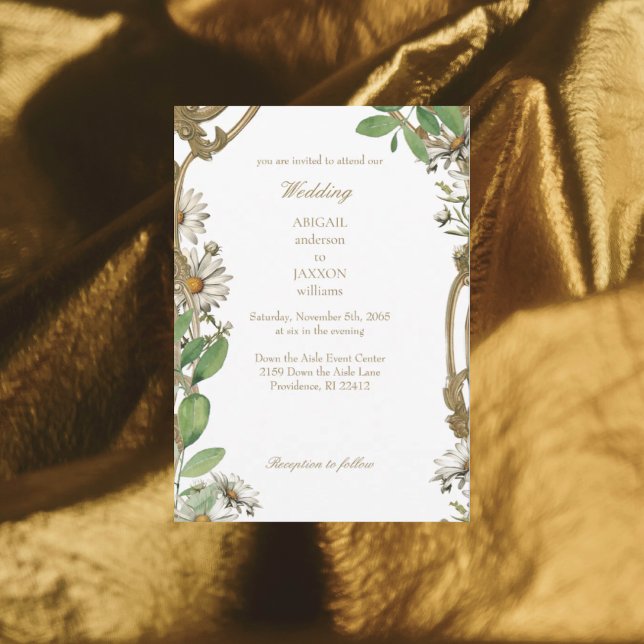 Vintage Frame Daisies Wedding Invitation (Creator Uploaded)