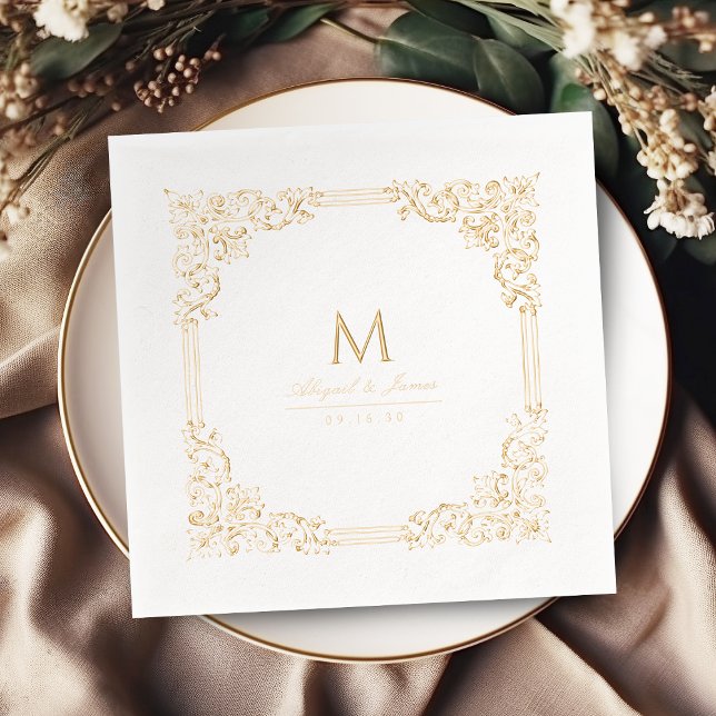 Vintage Frame Elegant Wedding Monogram (Vintage Frame Elegant Wedding Monogram Foil Napkins)