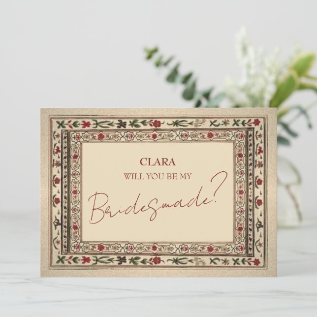 Vintage Frame Ethnic Motif Wedding Bridesmade Invitation (Standing Front)