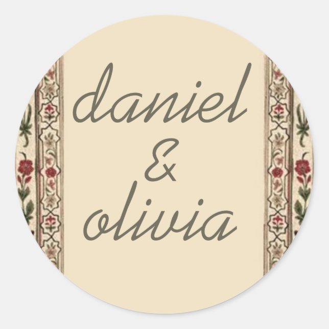 Vintage Frame Ethnic Motif Wedding Classic Round Sticker (Front)