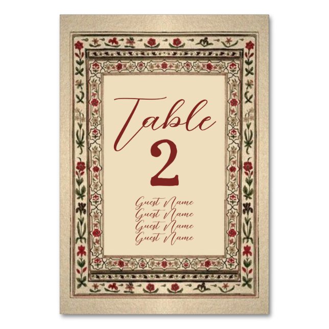 Vintage Frame Ethnic Motif Wedding Table Number (Back)