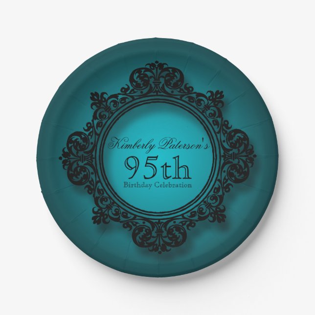 Vintage Frame in Blue - 95th Birthday Paper Plates (Front)
