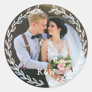 Vintage Frame Monogrammed Wedding Photo Classic Round Sticker