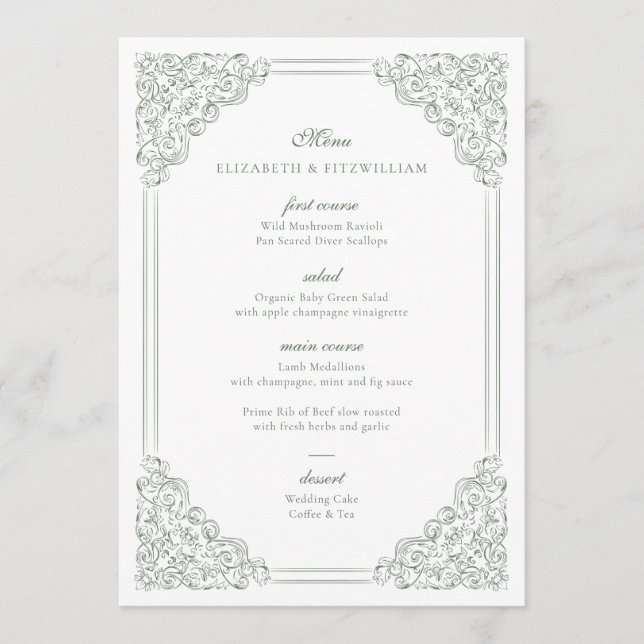 Vintage Frame Muted Green Elegant Script Menu (Front)