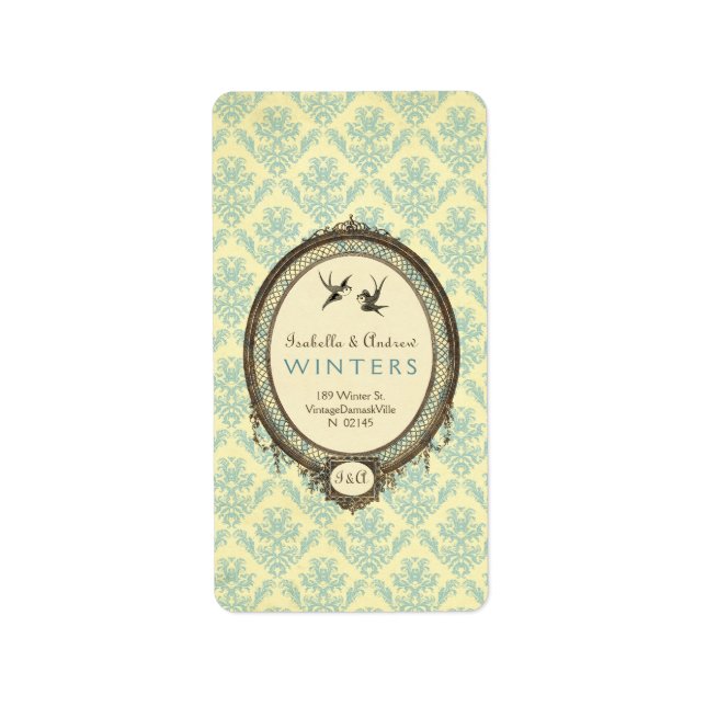 Vintage Frame on Damask Address Label (Front)