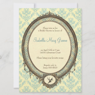 Vintage Frame on Damask Pattern Bridal Shower Invitation
