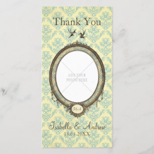 Vintage Frame on Damask Wedding Thank You Card