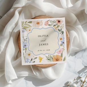 Vintage Frame Pastel Floral Wedding Napkin