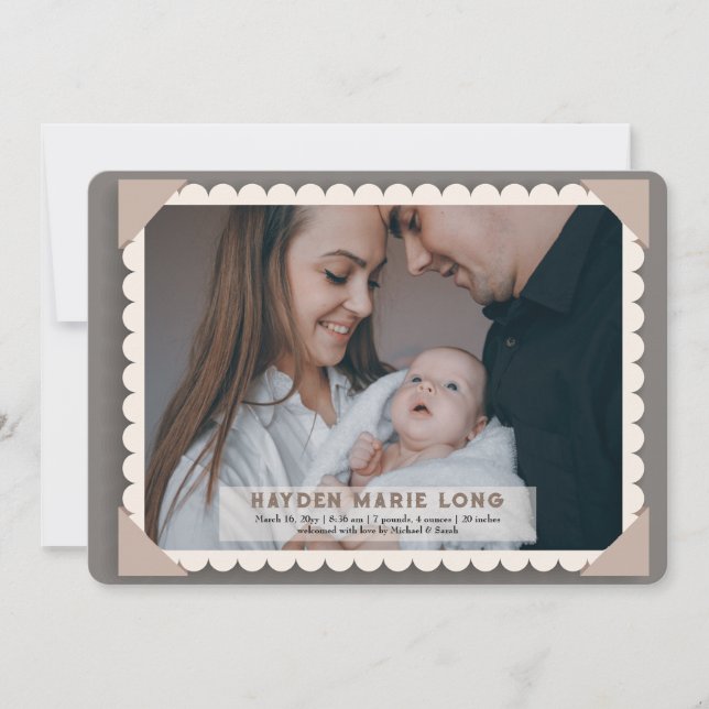 Vintage Frame Photo Birth Announcement  (Front)