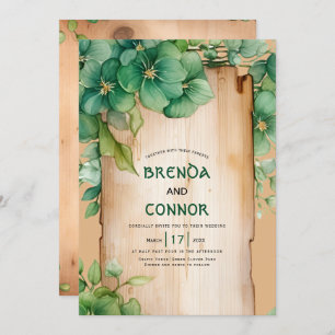 Vintage frame QR code St Patrick's Day wedding Invitation