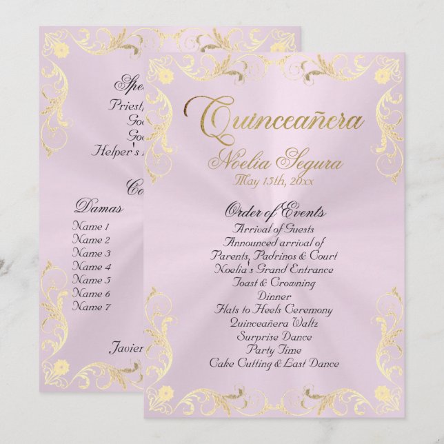 Vintage Frame Quinceanera Program - Pink/Gold (Front/Back)