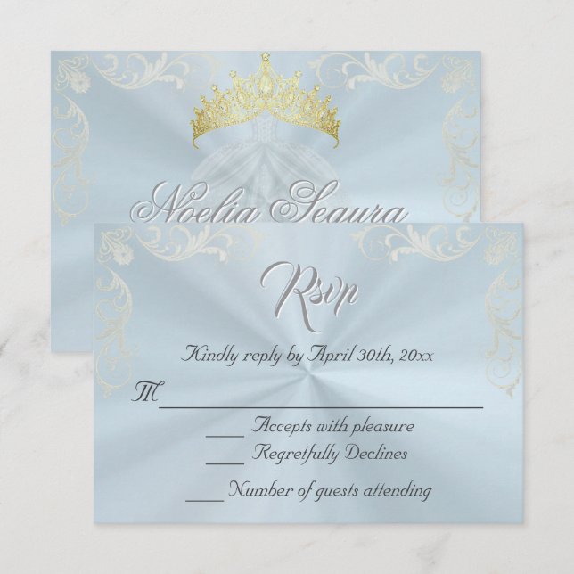 Vintage Frame Quinceanera RSVP - Blue/Silver (Devant / Derrière)