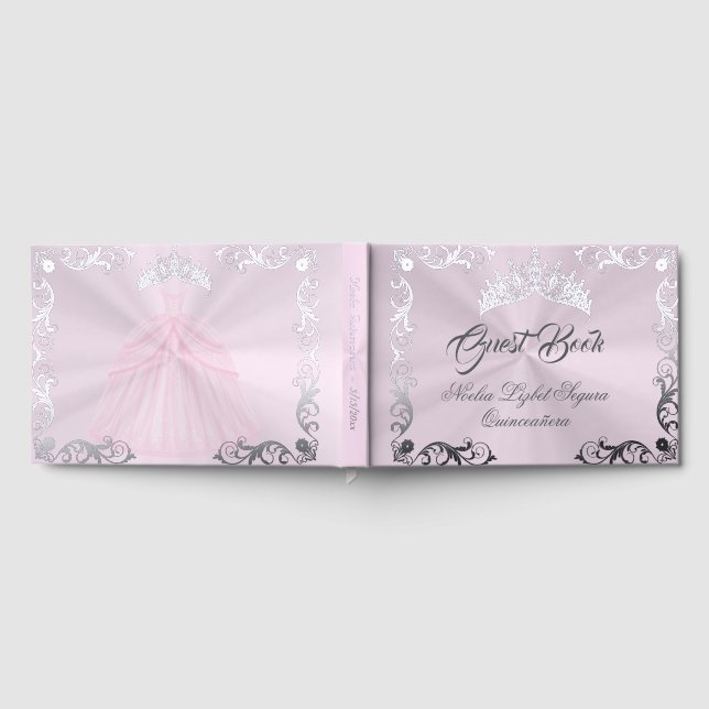Vintage Frame, Tiara & Gown - Pastel Pink Guest Book (Full)