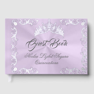 Vintage Frame & Tiara - Pastel Lavender Guest Book