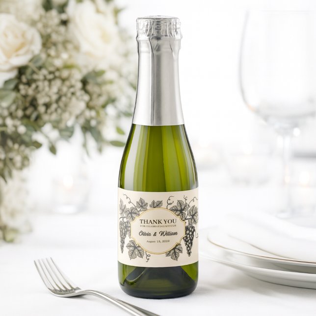 Vintage Frame with Grapes, Leaves Sparkling Wine Label (Creator Uploaded)