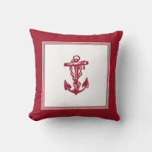 Vintage Framed Anchor Red Throw Pillow